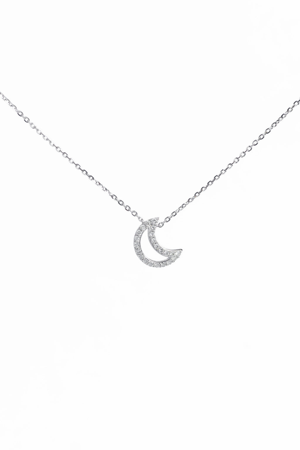 Dije Luna con Diamantes – Oro Blanco 14k