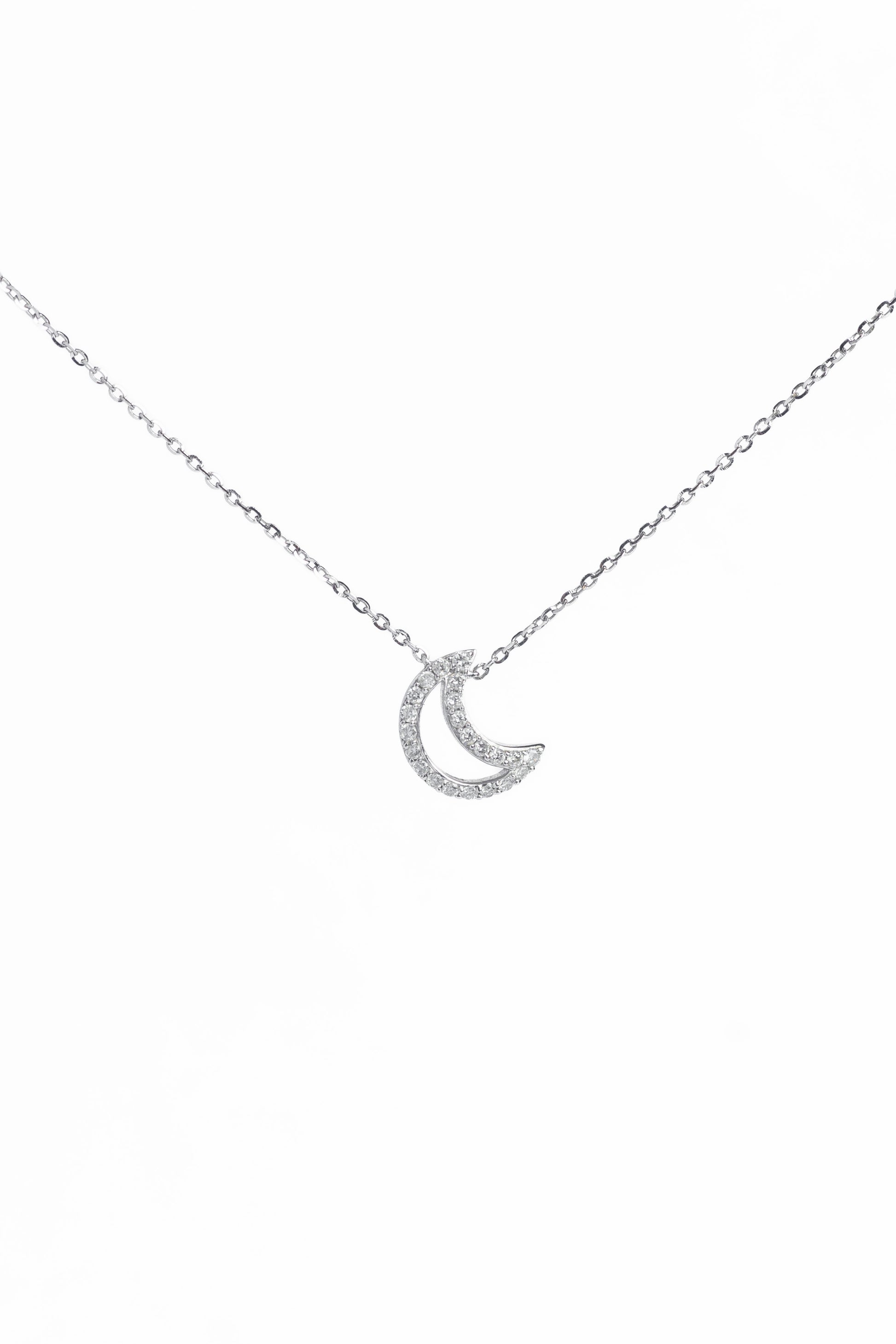 Dije Luna con Diamantes – Oro Blanco 14k