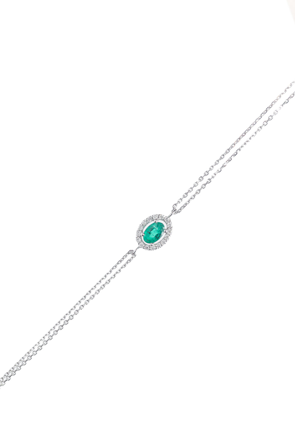 Pulsera con Esmeralda y Diamantes – Oro Blanco 14k