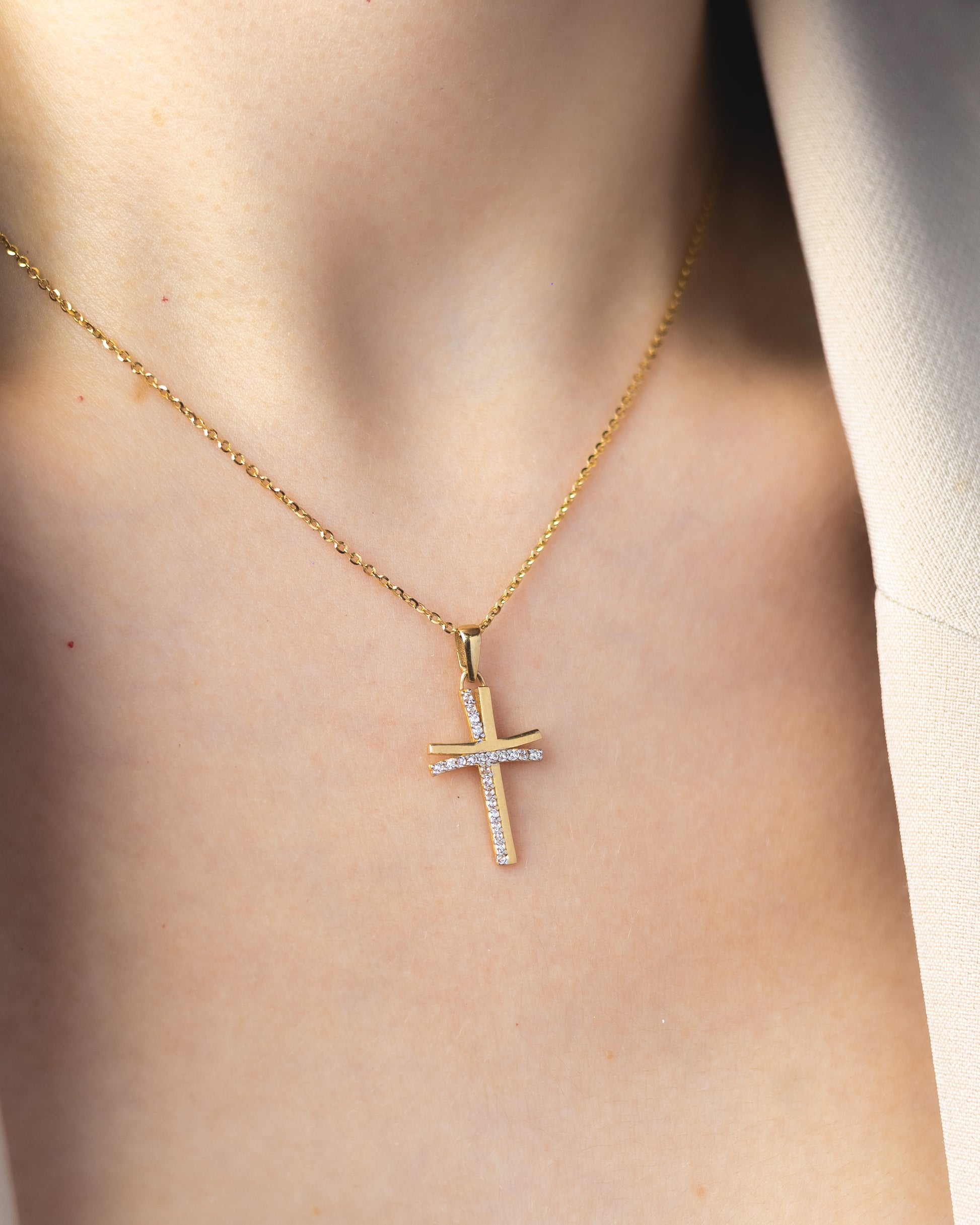 Dije Cruz Doble - Circonias Oro Amarillo 14k