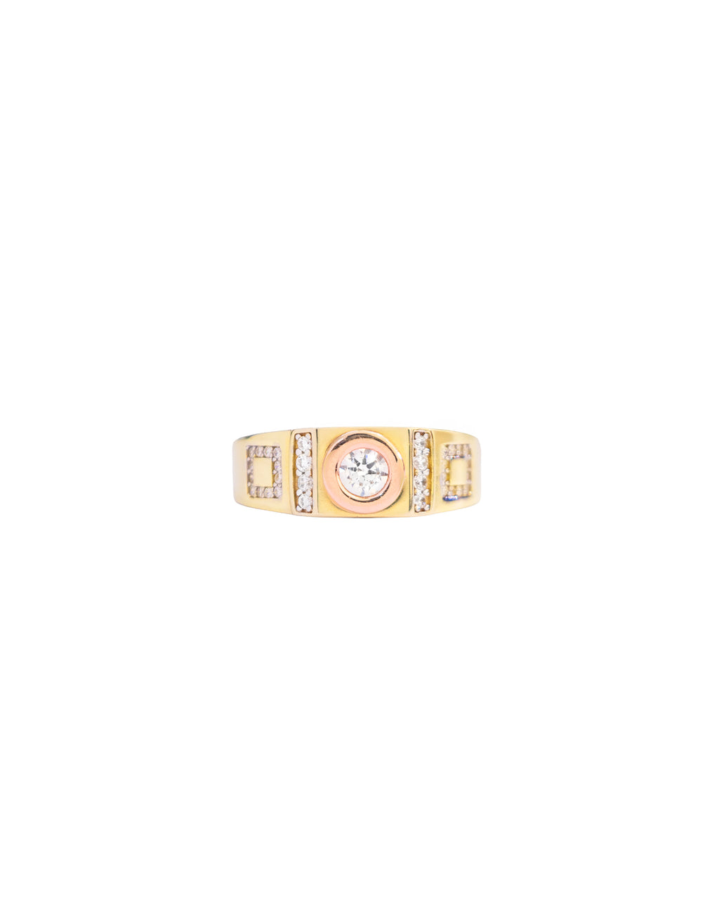 Anillo de Caballero en Dos Oros con Circonia Central – Oro Amarillo y Rosa 10k