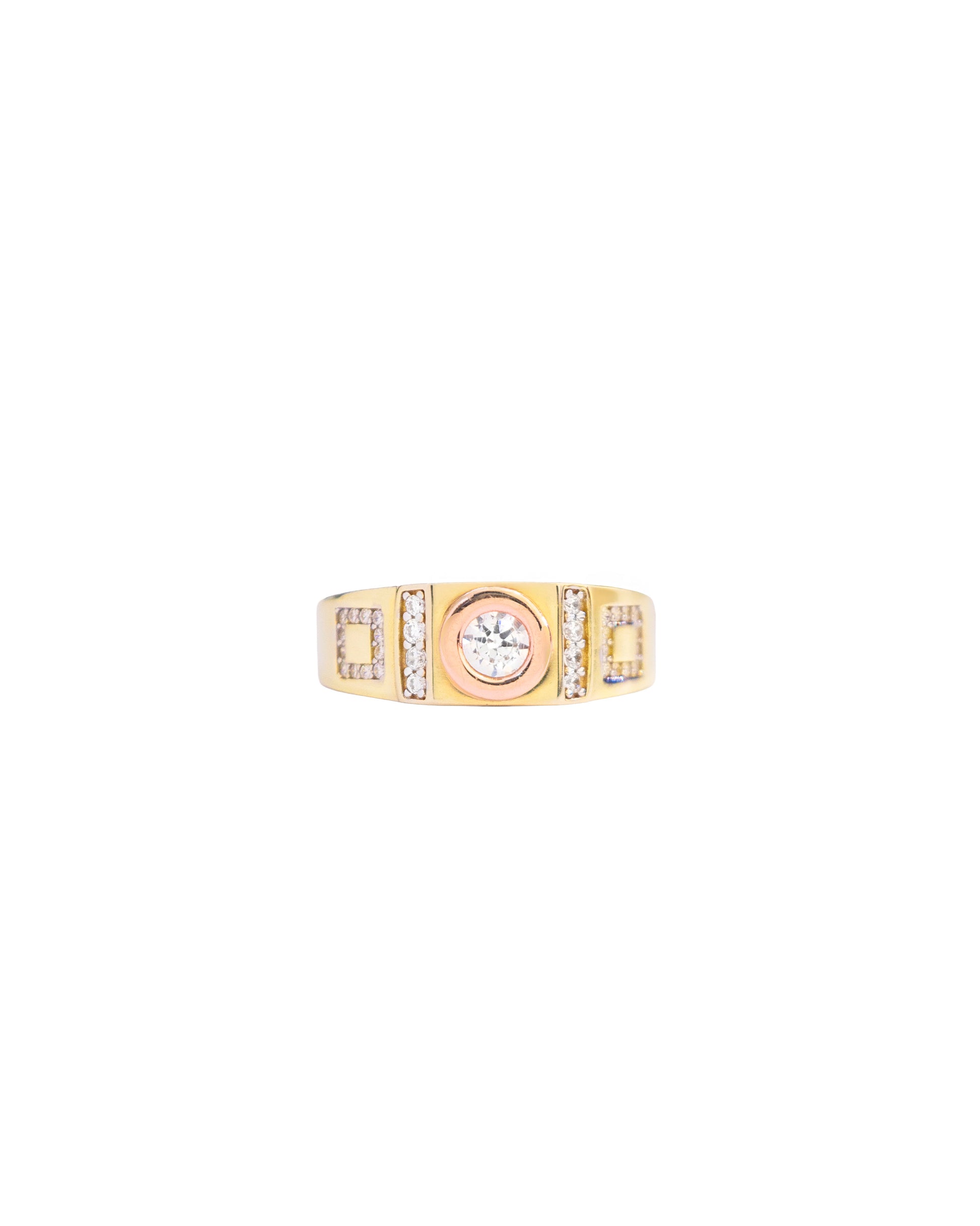 Anillo de Caballero en Dos Oros con Circonia Central – Oro Amarillo y Rosa 10k