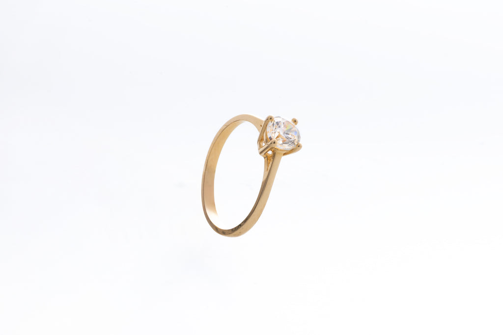 Anillo Solitario en Oro Amarillo 14k y Circonia Blanca