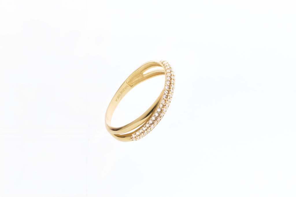 Anillo Cruzado en Oro Amarillo 10k y Circonias Blancas
