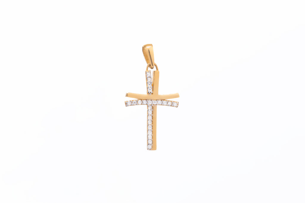 Dije Cruz Doble - Circonias Oro Amarillo 14k