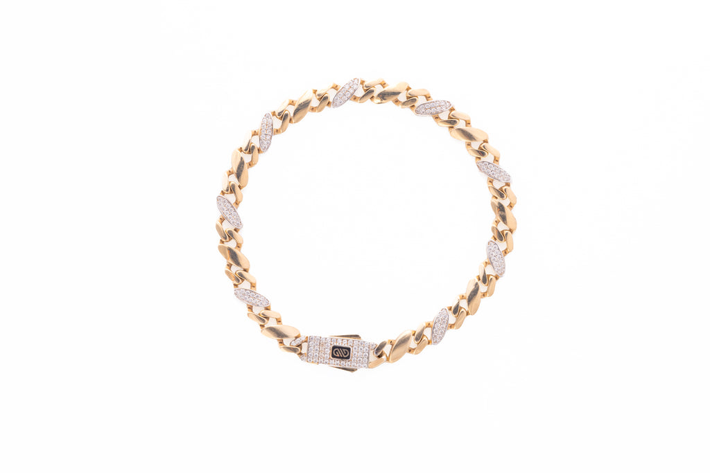 Brazalete Maleable Eslabón 3x1 Broche en Zirconia – Oro Amarillo 10k