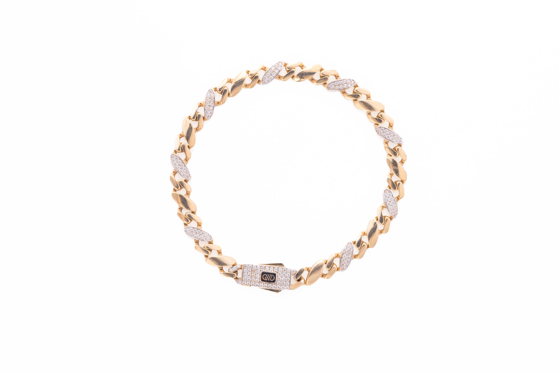 Brazalete Maleable Eslabón 3x1 Broche en Zirconia – Oro Amarillo 10k