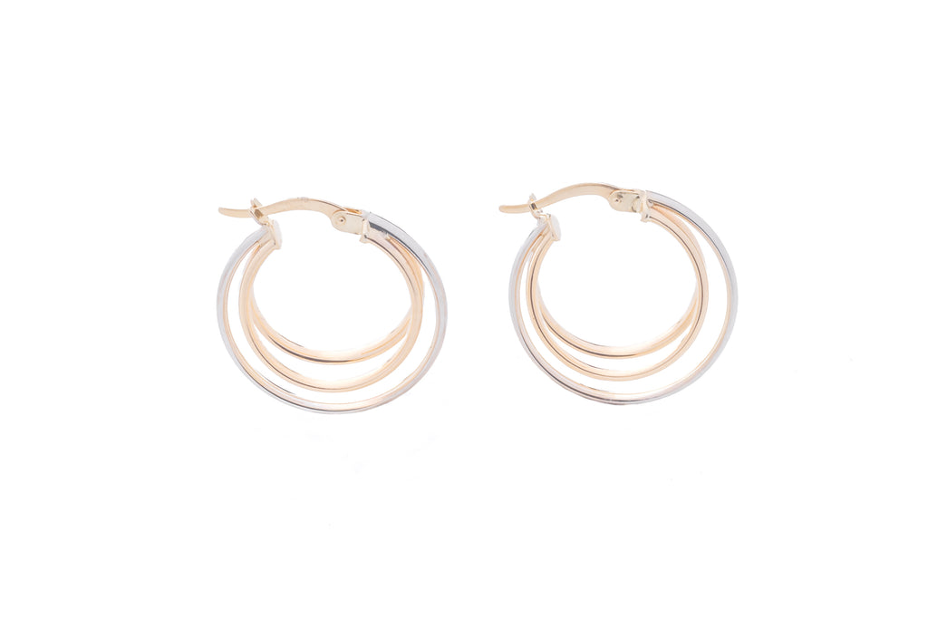 Aretes Arracada Triple - Oro Amarillo y Blanco 10k