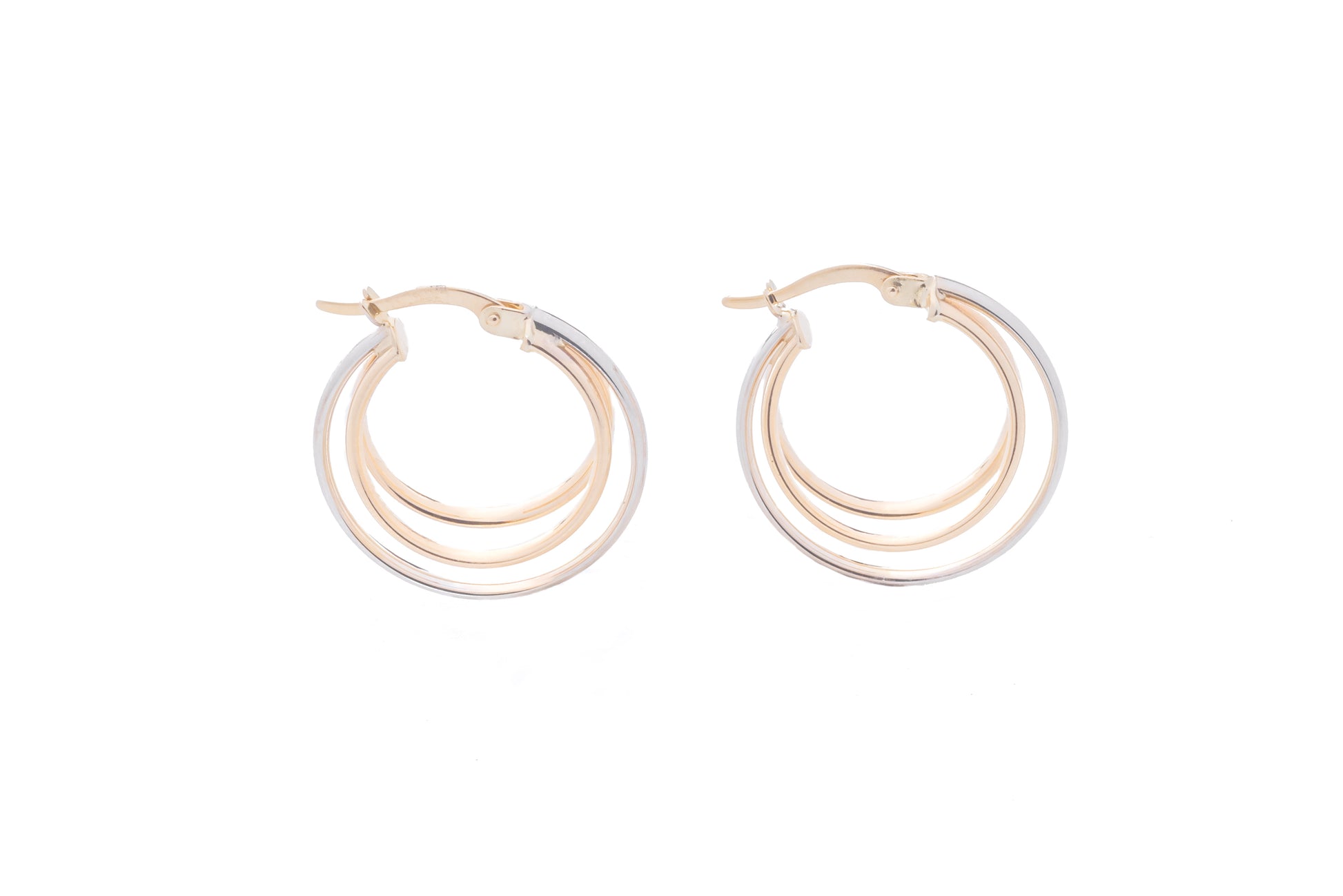 Aretes Arracada Triple - Oro Amarillo y Blanco 10k