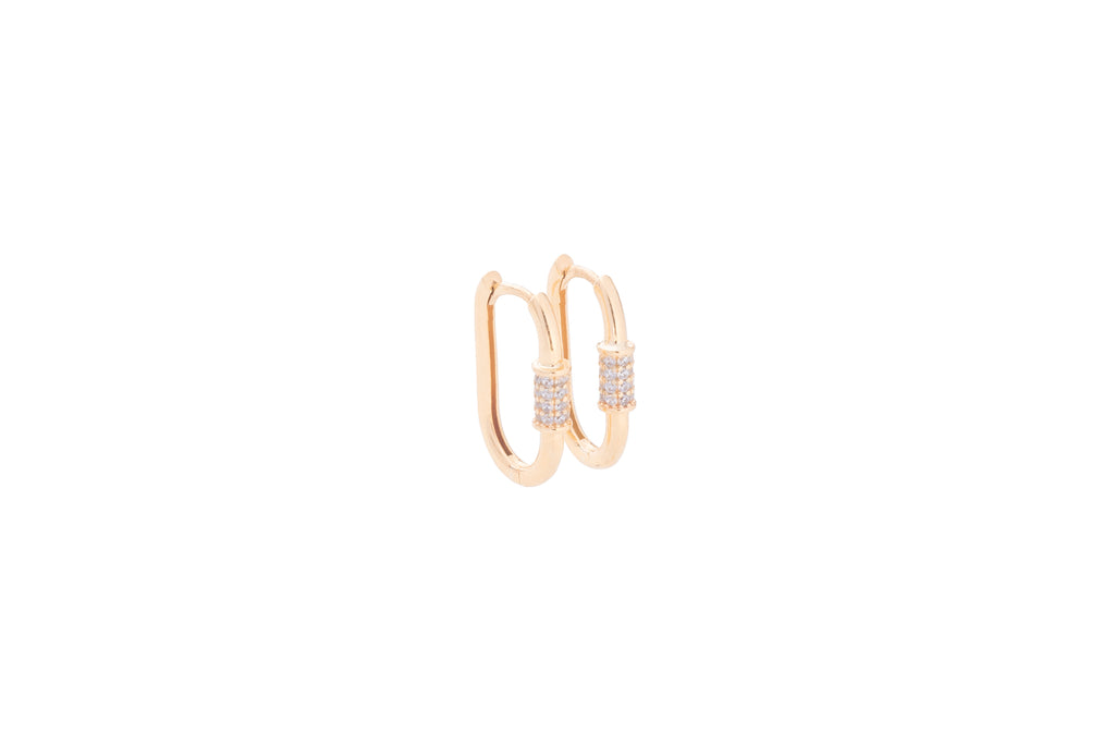 Aretes Huggie Candado con Circonias - Oro Amarillo 10k
