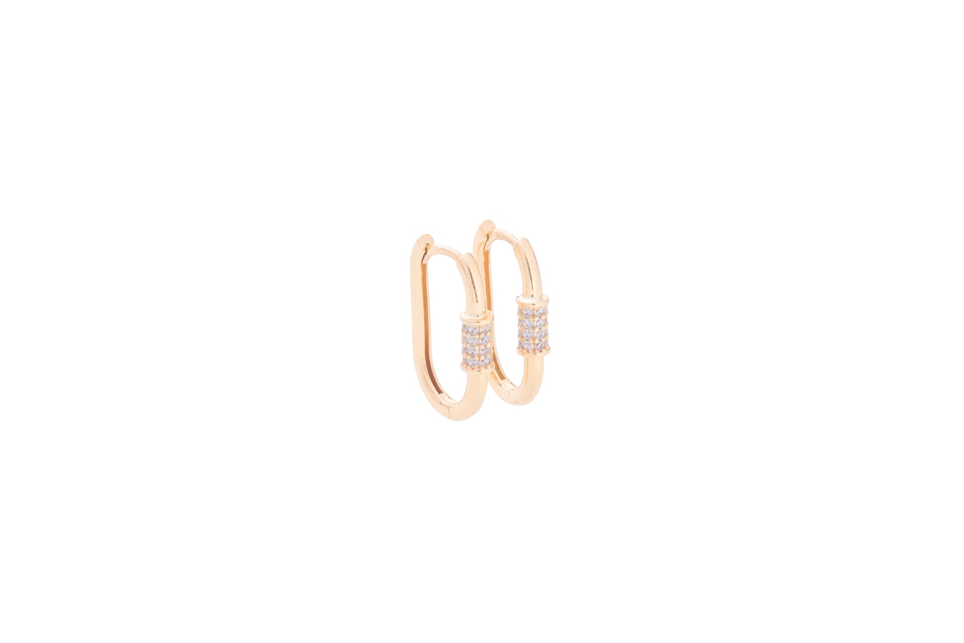 Aretes Huggie Candado con Circonias - Oro Amarillo 10k