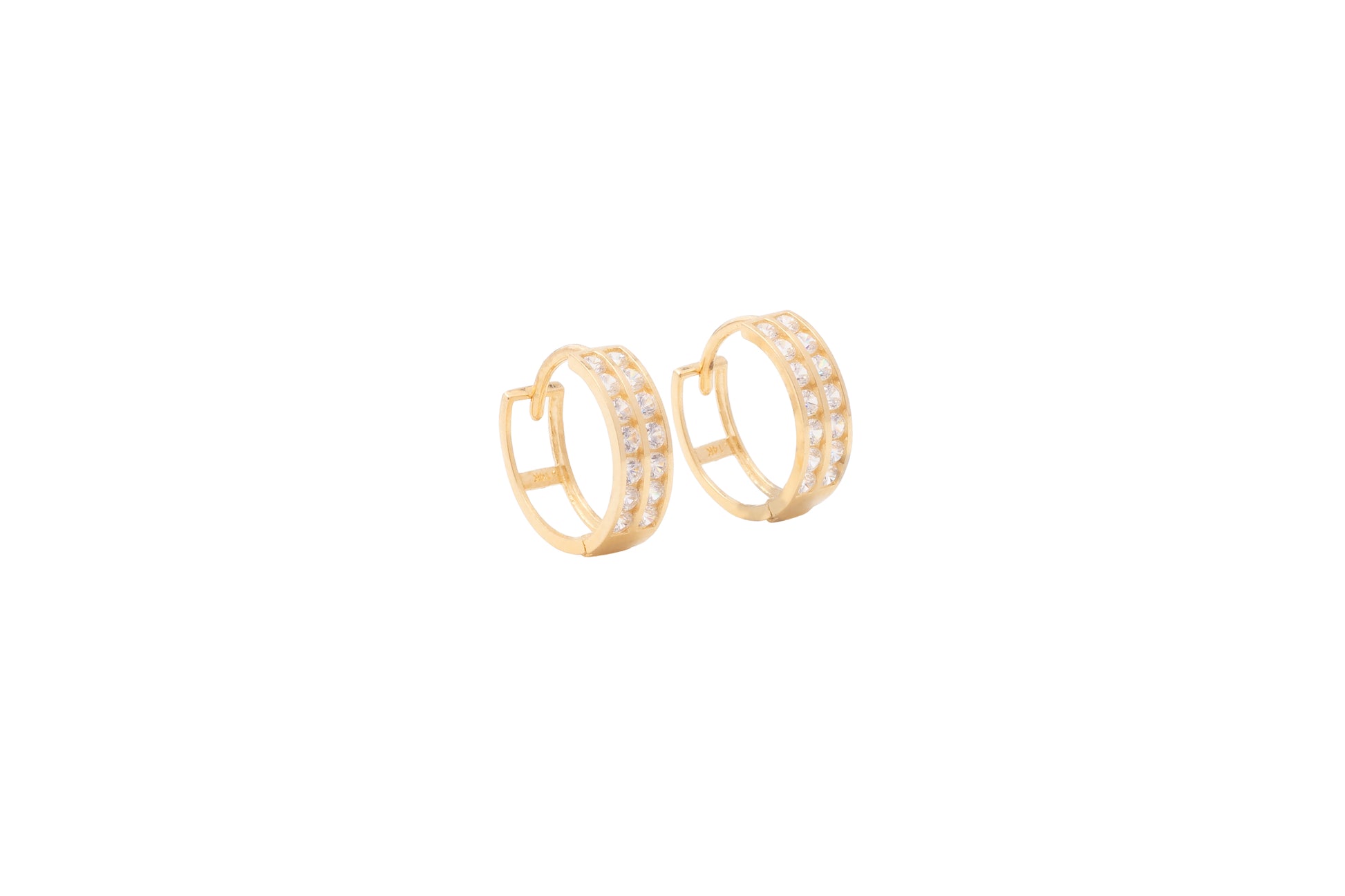Aretes Huggie Doble Línea de Circonias - Oro Amarillo 14k