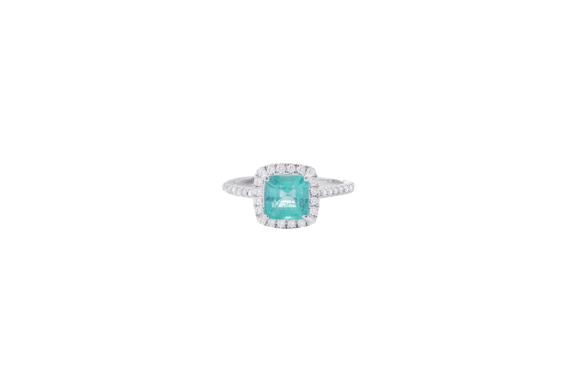 Anillo Esmeralda Corte Cushion con Diamantes - Oro Blanco 14k